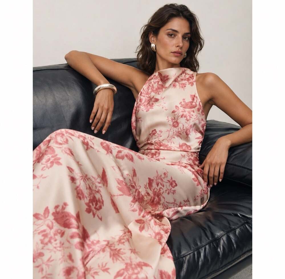 NWT Reformation Anais Silk Maxi Dress Cameo Rose Floral Open Back Size 12